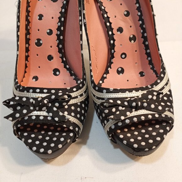 NOT RATED FABRIC PEEP TOE HIGH HEELS POLKA DOT BLUE WHITE WOMEN SIZE 10 - Picture 8 of 8